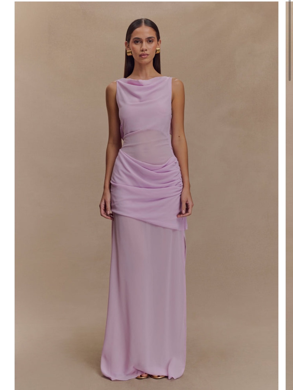 Meshki Daria Draped Chiffon Maxi Dress in Light Lilac - Size XS